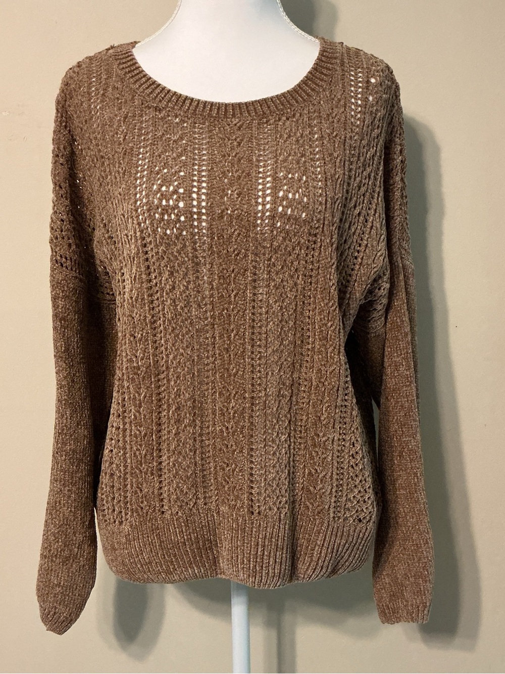 New York & Company Brown Open Knit Sweater